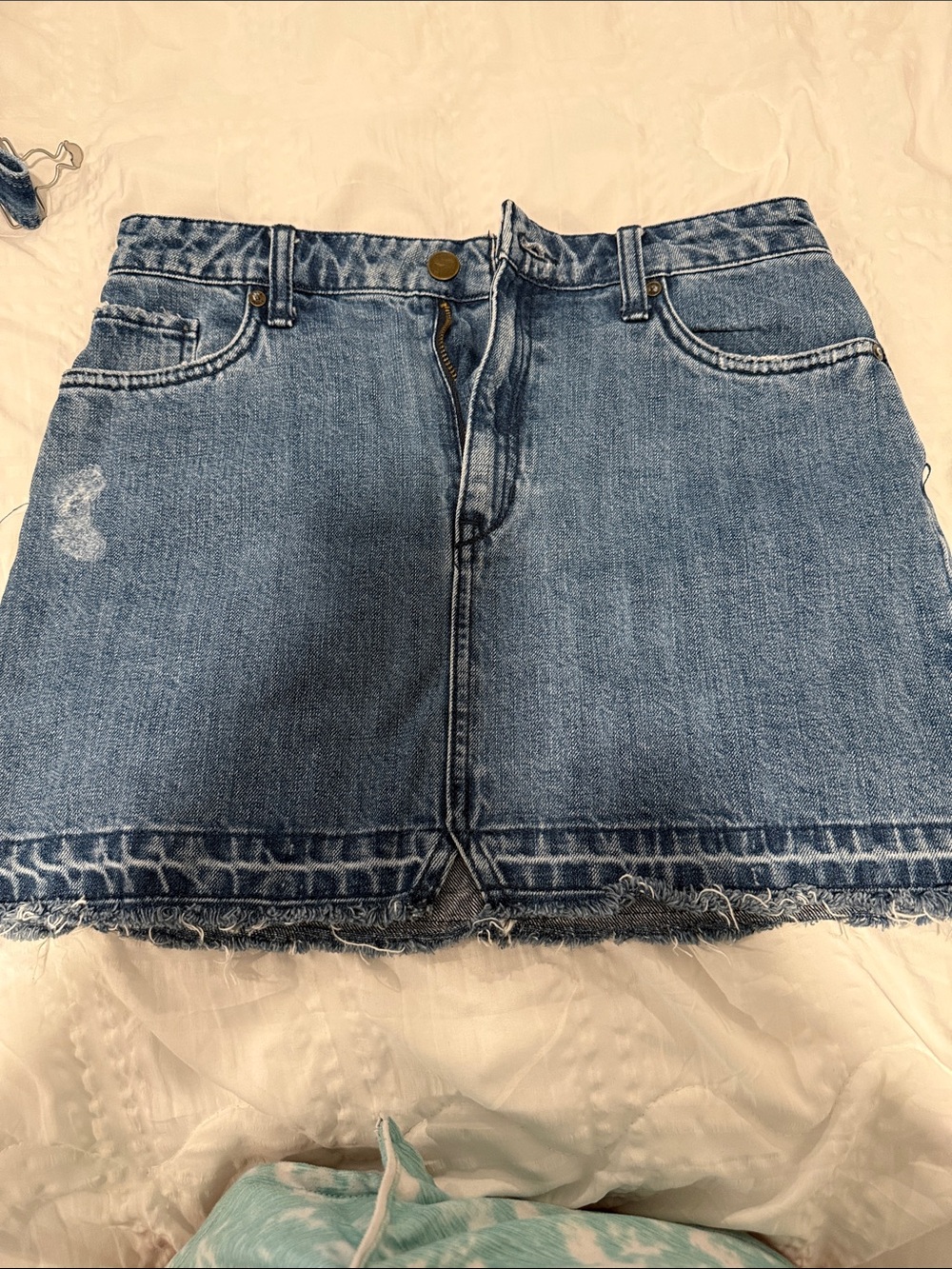 Free People Light Blue Distressed Denim Mini Skirt